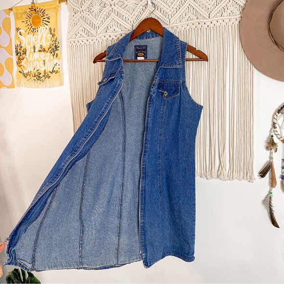Y2K Route 66 Sleeveless Denim Collared 100% Cotton Zip Up Dress Size 8 Medium - Picture 6 of 6